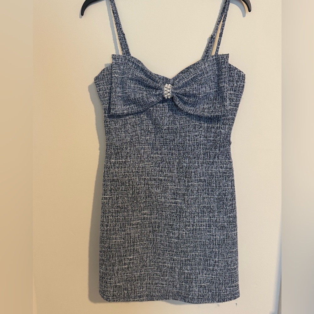 Francesca’s Blue Tweed Dress with Bow